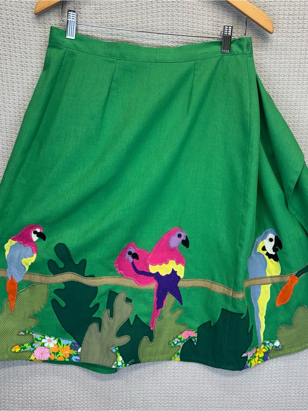 A Pretty Penny Green Handmade Patchwork Tropical Birds Wrap Skirt S Cottagecore - Picture 13 of 13